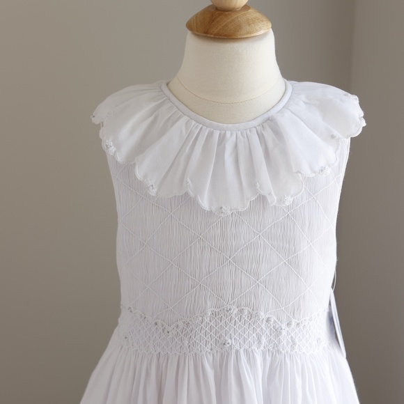 White Smocked Dress size 12 Luli & Me Sleeveless Collar Special Occasion NWT - Picture 3 of 7